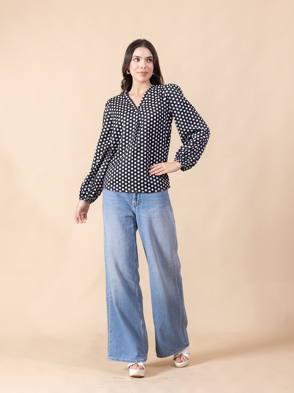 Masami Women's Cobra Polka Dot Black Top