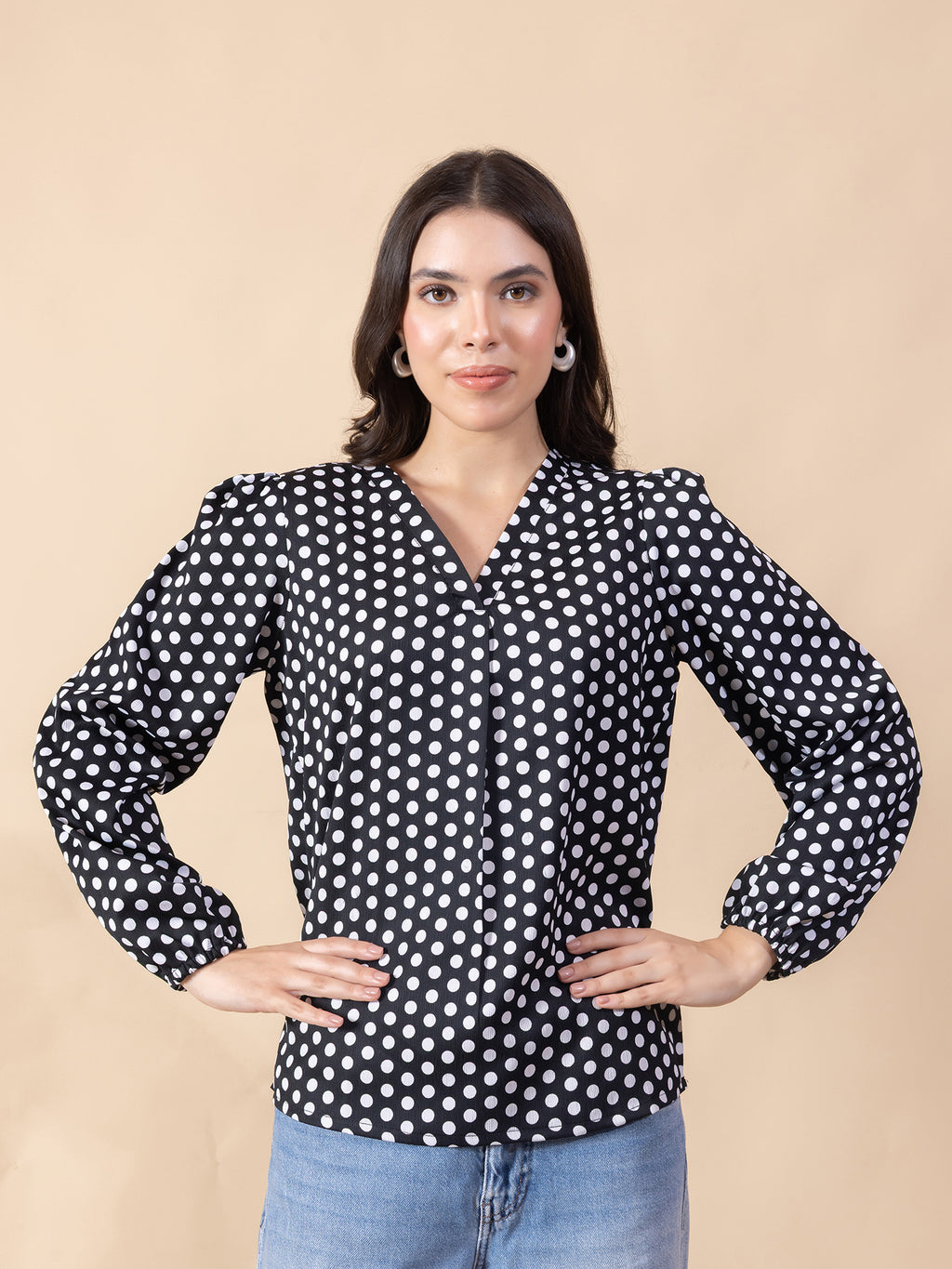 Masami Women's Cobra Polka Dot Black Top