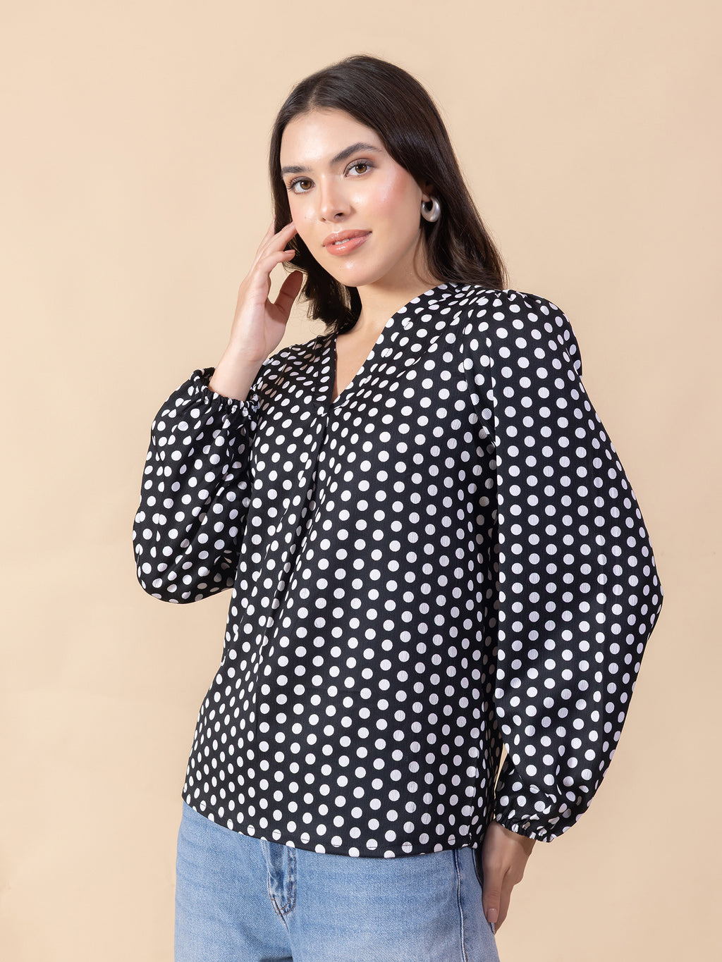 Masami Women's Cobra Polka Dot Black Top
