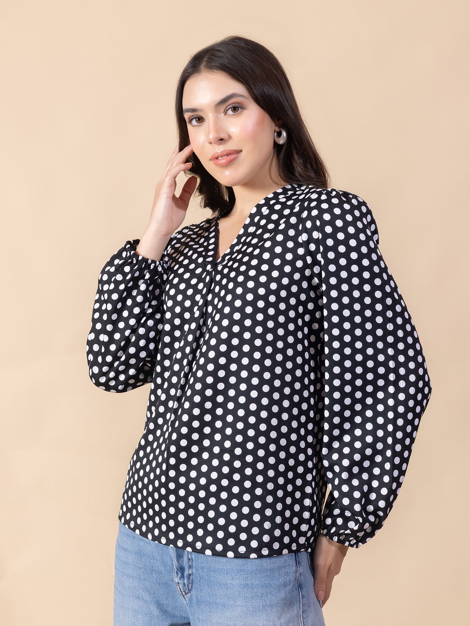 Masami Women's Cobra Polka Dot Black Top