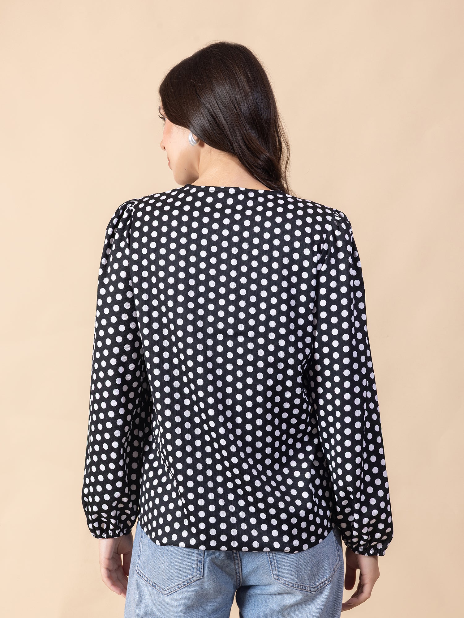 Masami Women's Cobra Polka Dot Black Top