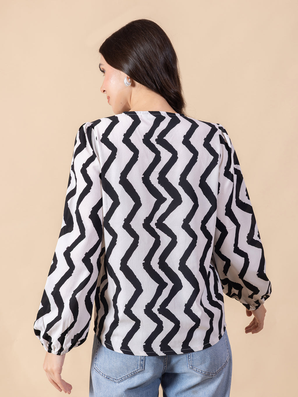 Women Abstract Printed Puff Sleeve Top