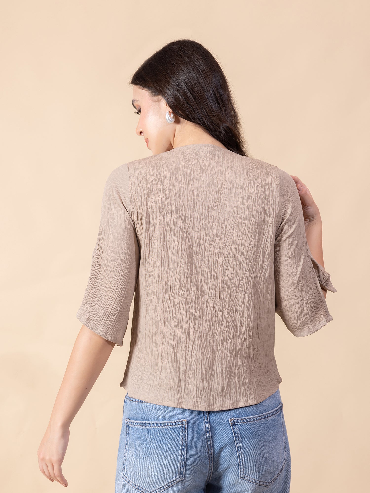 Masami Women's Crepe Solid Beige Top