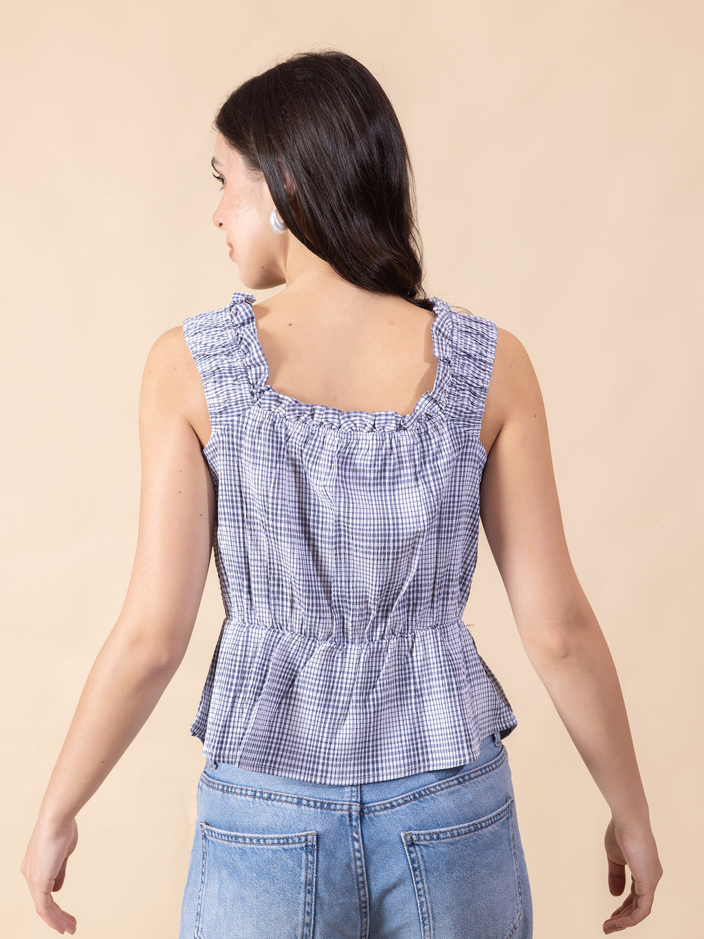 Masami Women's Poly Elastane Checked White Top