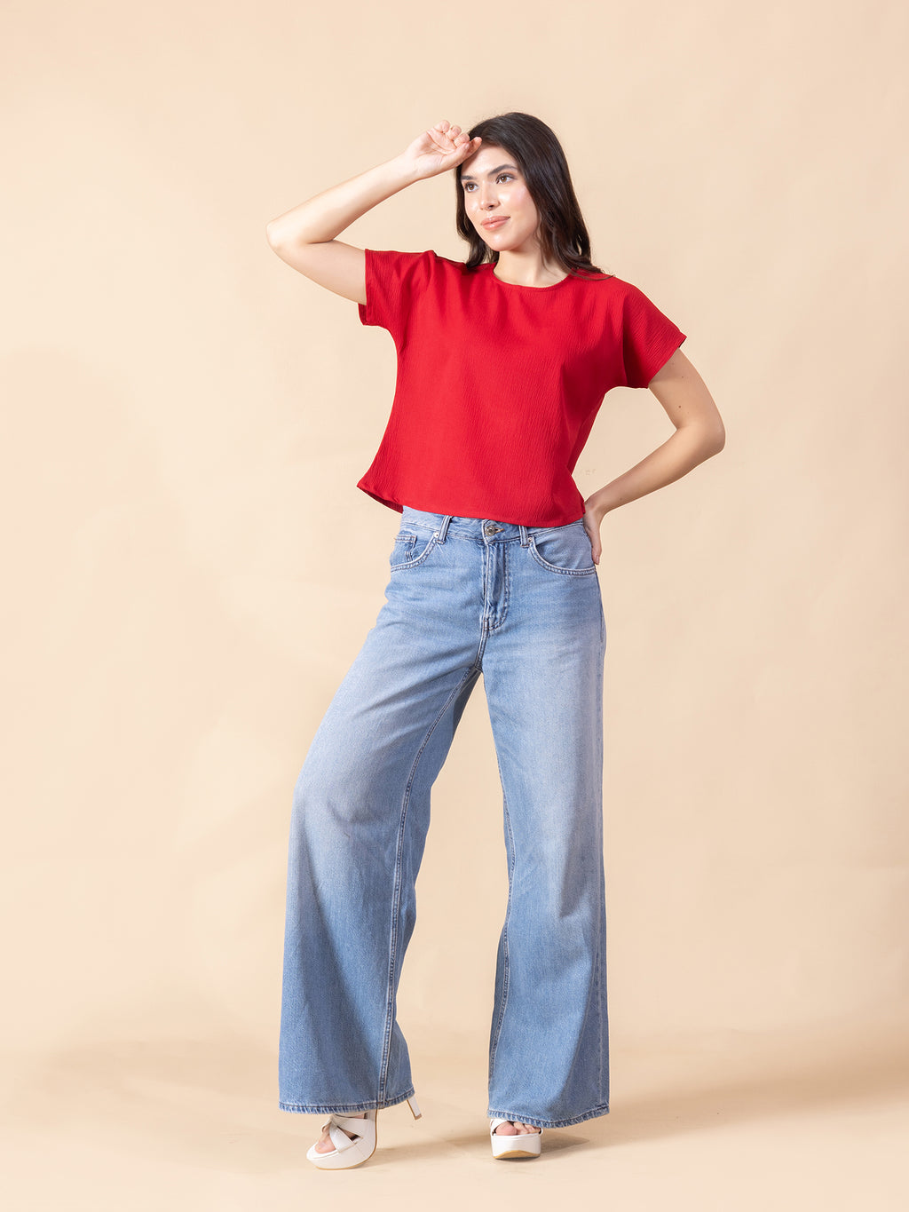 Masami Women's Crepe Solid Red Top