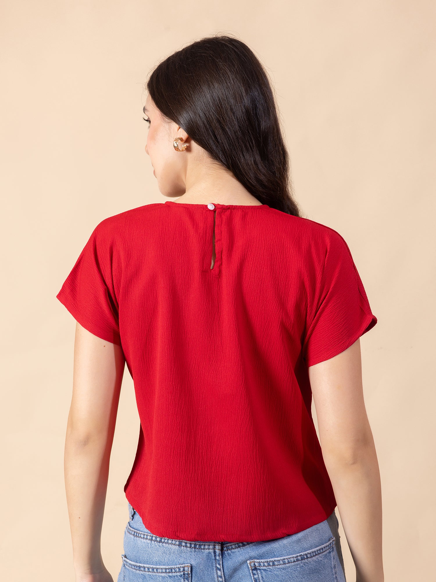 Masami Women's Crepe Solid Red Top