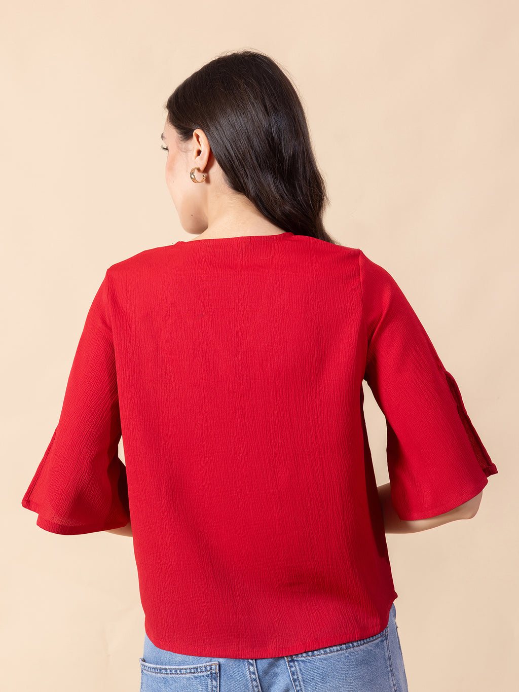 Masami Women Crepe Solid Red Top