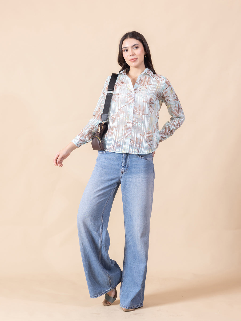 Masami Women Poly Satin Floral Blue Top