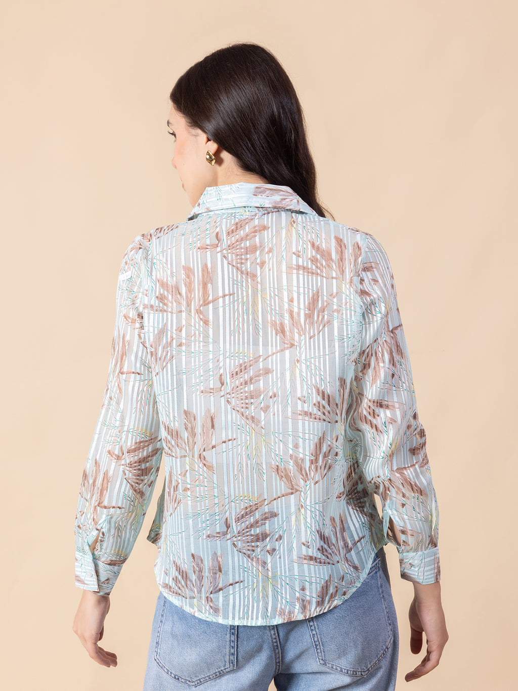 Masami Women Poly Satin Floral Blue Top