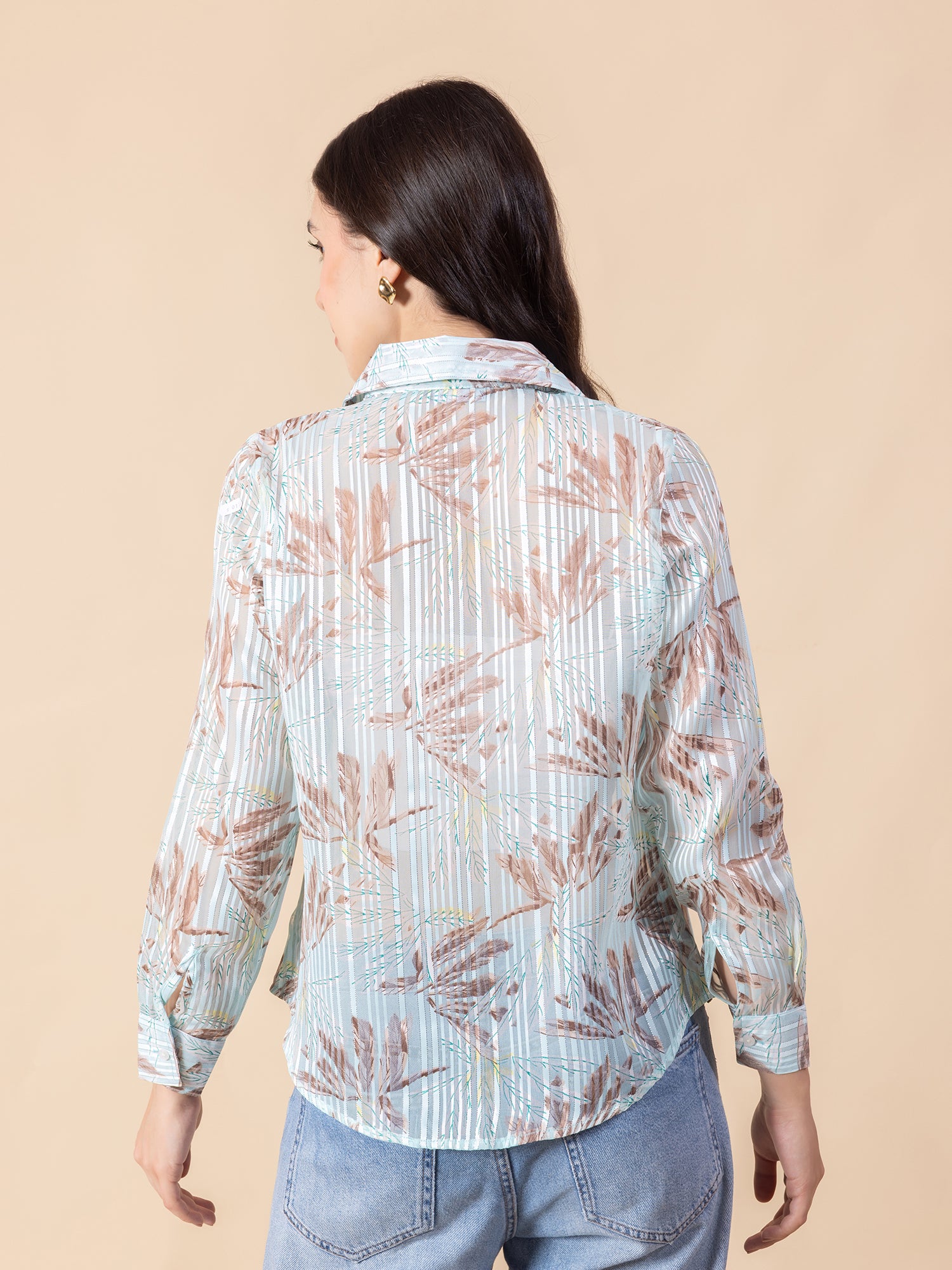 Masami Women Poly Satin Floral Blue Top