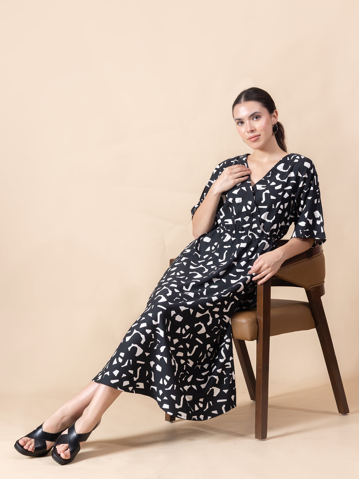 Abstract Print Crepe Fit & Flare Midi Dress