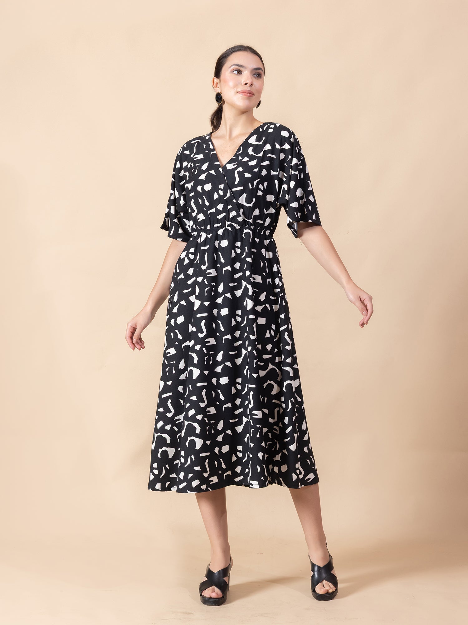 Abstract Print Crepe Fit & Flare Midi Dress