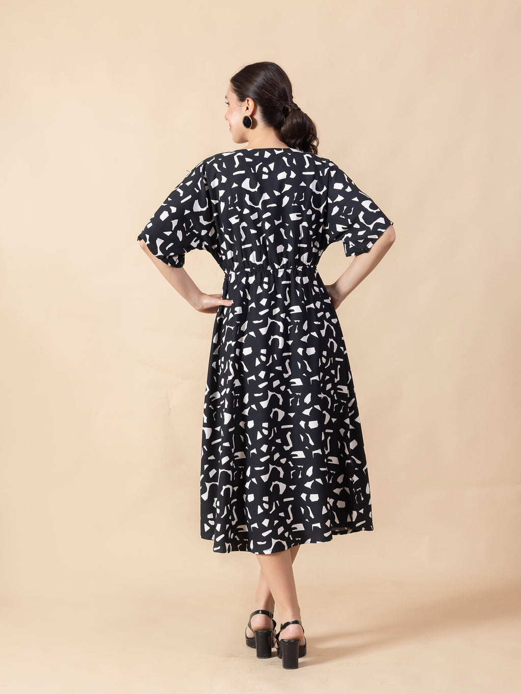 Abstract Print Crepe Fit & Flare Midi Dress