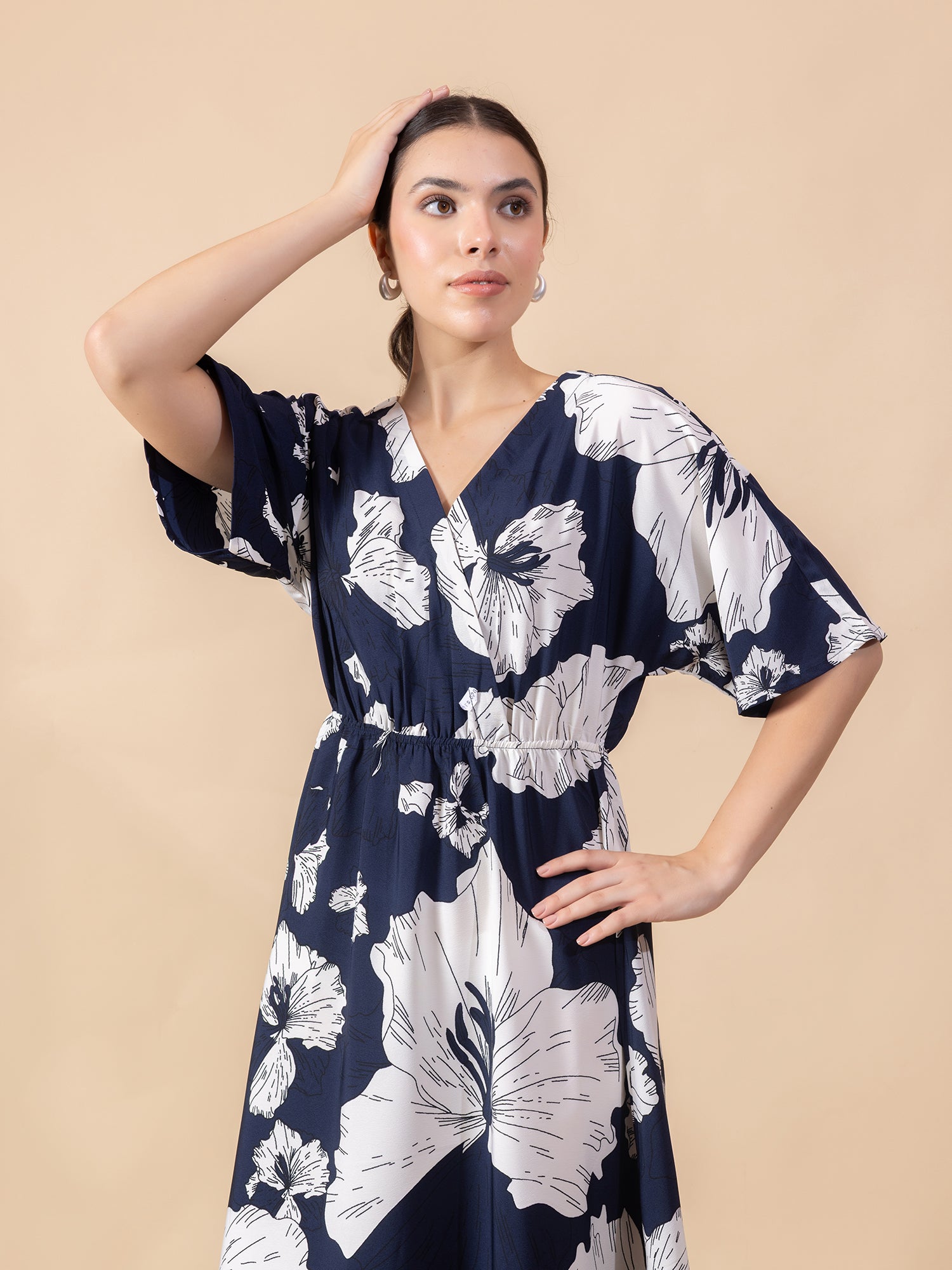 Floral Print Crepe Fit & Flare Midi Dress