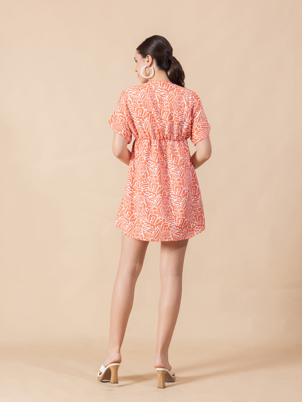 Print Flared Sleeve Crepe A-Line Mini Dress