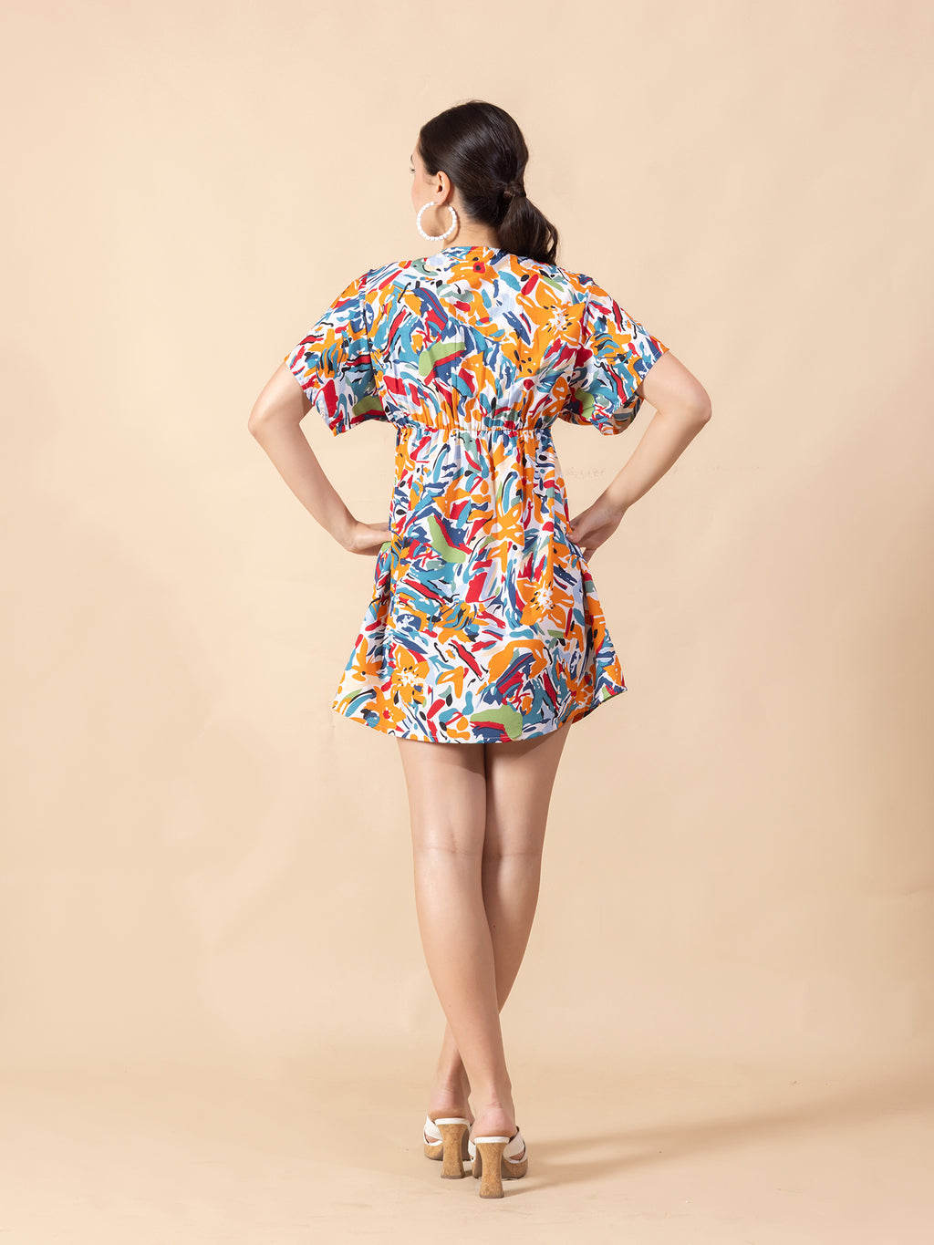 Print Flared Sleeve Crepe A-Line Mini Dress